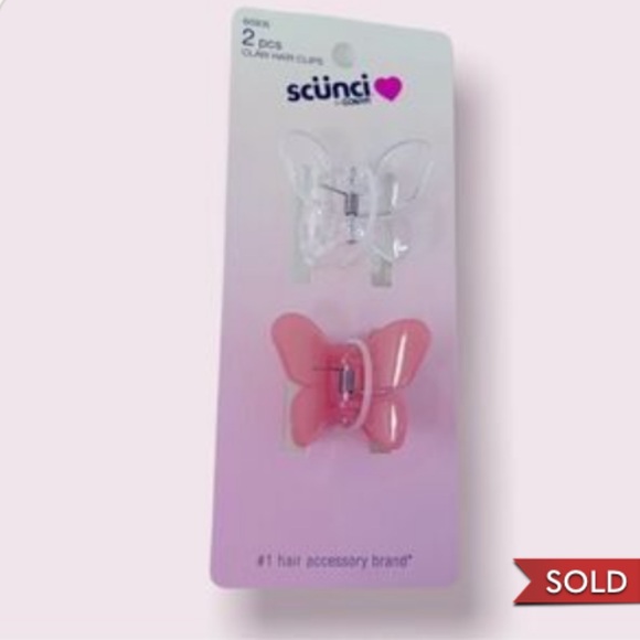Scunci 2pc Butterfly Claw Hair Clips Transparent Pink and Clear - Picture 2 of 8